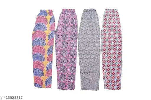 Cotton track pants, printed lounge wear, lower pajamas, soft fabric, for women and girls, in a pack of 4, featuring fully stretchable design
