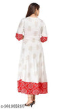 Rayon printed anarkali kurta for women, three-quarter sleeves, Indian party wear on mannequin