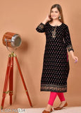 Rayon printed kurti for women, three-quarter sleeves, vibrant Indian print, size S (36in bust, 42in length)