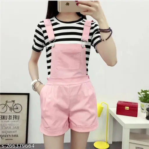 Striped cotton blend dungaree with short sleeved tee, Indian fashion streetwear