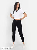 Organic cotton women's contrast collar top/tshirt in short sleeves, 100% BCI certified, perfect for casual wear and daily life