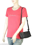 Red women's sling bag, casual handbag with multiple pockets and compartments