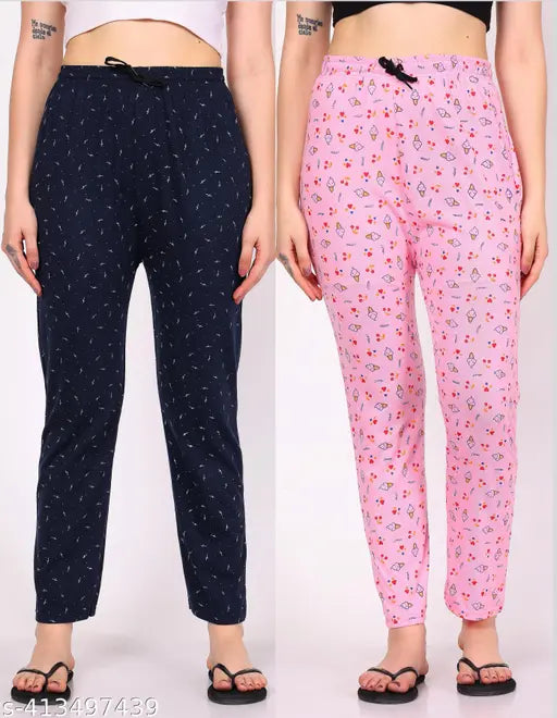 Women's printed cotton pyjama set, two piece