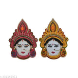 Yellow & Red plastic Mahalakshmi Mukhota God Idols (Combo set of 2pcs), approx. dimensions 15x13x4cm each, suitable for home or office decoration