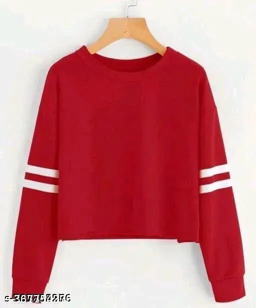 Women's long-sleeved pollycotton crop top, solid color, size L/XL (bust: 38in/40in), made in India