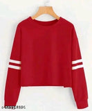 Women's long-sleeved pollycotton crop top, solid color, size L/XL (bust: 38in/40in), made in India