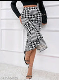 Women's printed knee-length pencil skirt, polycotton checked design, waist size 26-38 inches