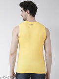 Men's white yellow solid cotton round neck t-shirt, sleeveless, 2 pieces in sizes S, M, L, XL, XXL. High-quality, comfortable, and stylish men's tee from Friskers. Made in India