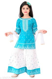 Printed ethnic rayon kurta & sharara set with dupatta, three-quarter sleeves, perfect for kids aged 2-6 years, Indian traditional wear