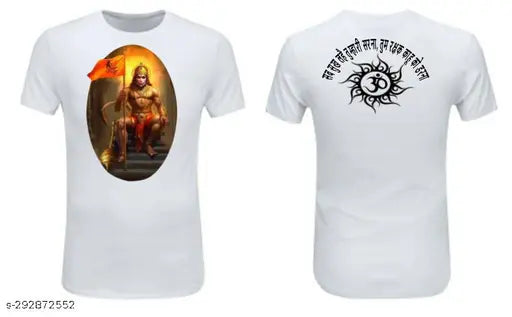White polyester sports t-shirt with Hanuman sublimation printing, round neck, short sleeves