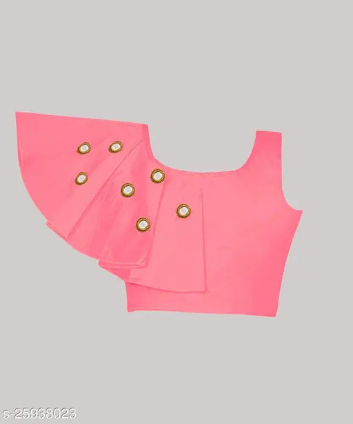 Cotton blend taffeta princess-style lehenga choli set for girls, adorned with mirror work, sleeveless, traditional Indian ethnic wear