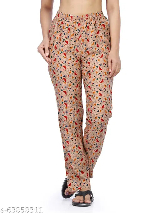 Printed floral leggings, baggy fit, women's casual pants