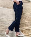 Dark blue stretchable premium denim side buttoned jogger jeans for women, high waist, mid waist, low waist