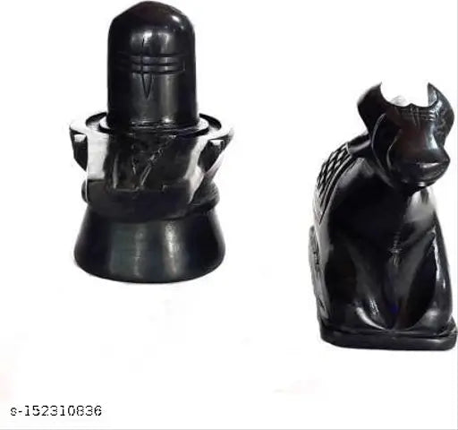 Handicraft Shiva Lingam and Nandi Statue with black marble finish, decorative showpieces measuring approximately 4cm