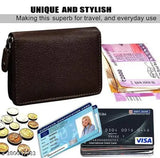 Dark brown PU leather card holder wallet with 9 slot and zipper coin purse for men and women, 2 compartments, solid pattern, free size (11cm x 8cm), made in India