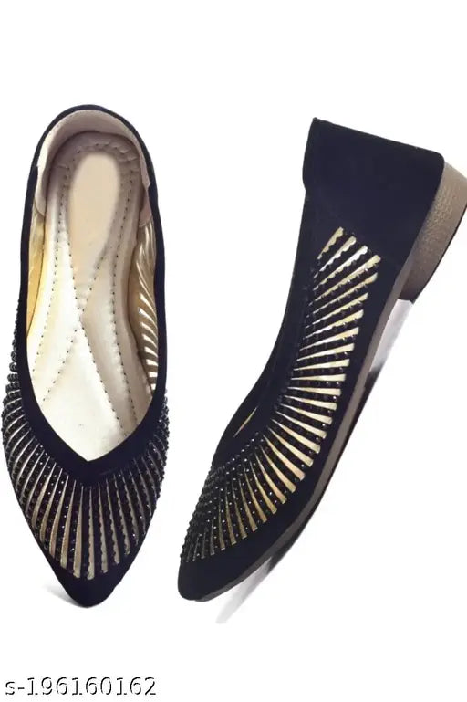 Black synthetic leather ballerinas from UK Collection - attractive, new design, fashionable women's or girls bellies slip-on style, solid pattern, sizes: IND-3 to IND-9. Made in India