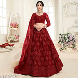Embroidered net lehenga choli & dupatta for women, traditional Indian attire with elaborate embellishments