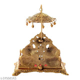 Metal oxide elephant-design Krishna Sihasan, red-cloth Pooja chowki showpiece - (14 cm x 11 cm x 18 cm)