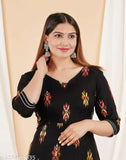 Rayon three-quarter sleeve women's printed kurti gown, vibrant Indian print design
