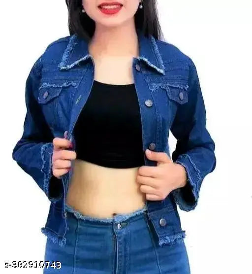 Dark navy kids denim jacket, long sleeves, solid pattern, best for stylish 12-16 year olds