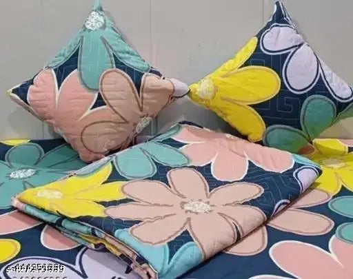 Superfine 100% Glace Cotton Floral Multicolor 5pc Bedsheet Set with Zip [90x100 inches], ideal for summer, designed for double beds, vibrant polka dots pattern, easy care