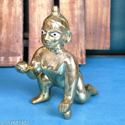 (3inch) Brass laddu Gopal Statue Baby Krishna Thakur ji murti Little Krishna makhanchor Idol