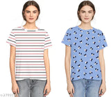 Women's digital print t-shirt with blue and white Minnie Mouse design