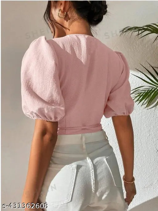 Lycra three-quarter sleeve tunic, solid net Fancy Ravishing Women's Top - S (36in bust, 19in length)