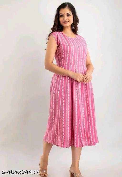 Vedi women's printed maxi gown, sleeveless, knee-length, flared skirt, fitted bodice
