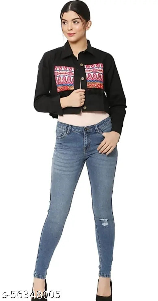 Cotton printed net Pretty Designer Women Waistcoat with long sleeves, size S (bust 32in, length 23in), made in India