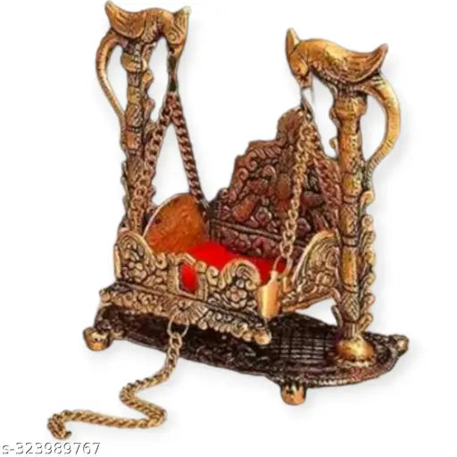 Antique-style ladder back with metal accents, adorned with intricate designs