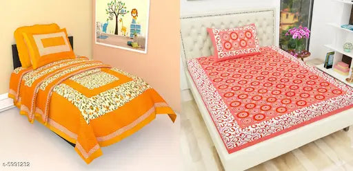 Trendy cotton single bedsheets combo, 2 pack with 2 pillow covers each, 120 thread count