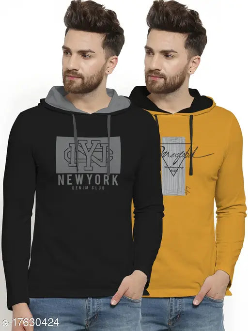 Black cotton blend men's typography hoodie pack of 2, printed design on long sleeves - S size