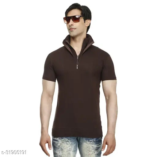 Cotton blend half sleeve men's t-shirt, solid pattern, perfect for casual wear. Made in India
