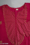 Red and gold embroidered rayon kameez with tier sharara, sleeveless