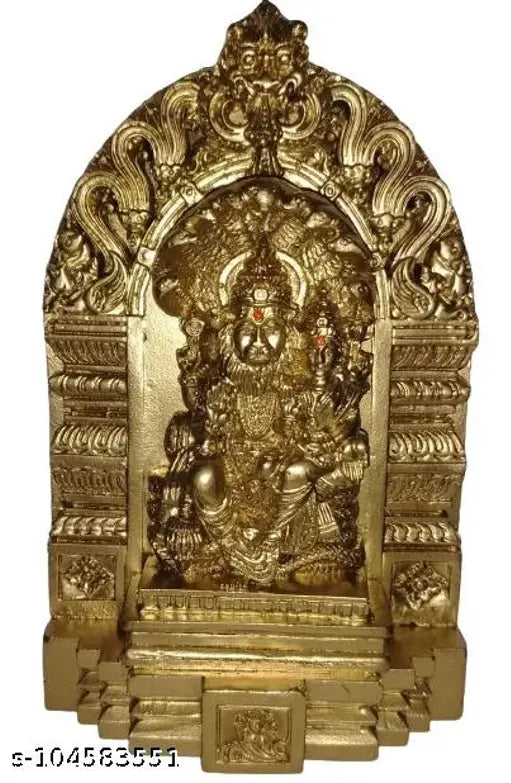 Gold painted polymer resin idol of Lord Narasihma with Goddess Lakshmi