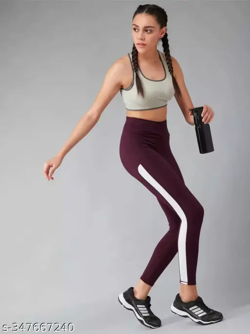 Stretchable striped jeggings for gym workout, 4-way Lycra with 5-thread stitching, sizes 28-40 inches, Indian activewear brand