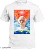 Printed polyester Brahma Baba "Om shanti" t-shirt, short sleeves, vibrant design, India origin