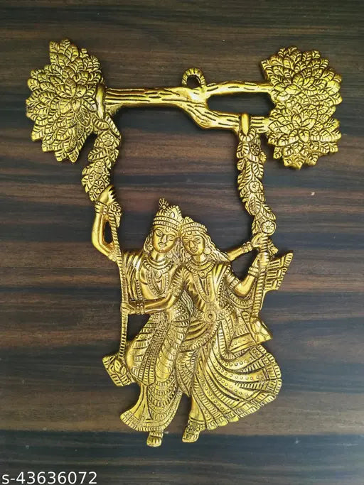 Metal Radha Krishna Jhula Idol L-B-H18x9x17cm, traditional Indian god art for home, temple, office or gifting, symbolizing luck, happiness, and prosperity