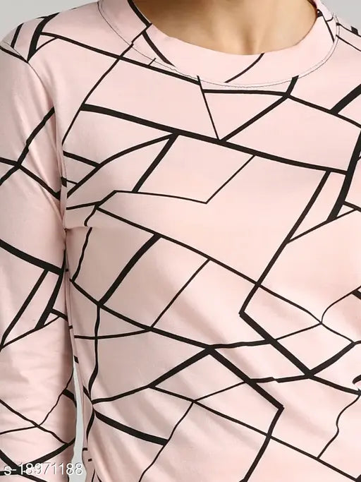 Peach cotton long-sleeve women's shirt, printed design from India