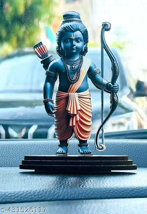 Handcrafted 3D wooden Shree Ram Lalla statue, Indian art for home, office, temple, mandir, or car dashboard