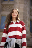 Women Striped Polo Neck Pure Cotton Multicolor T-Shirt