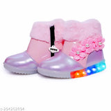 Synthetic leather, rubber LED light shoes for girls aged 07 yrs. Breathable cotton blend material, comfortable sole, zip net closure, ideal for night outings