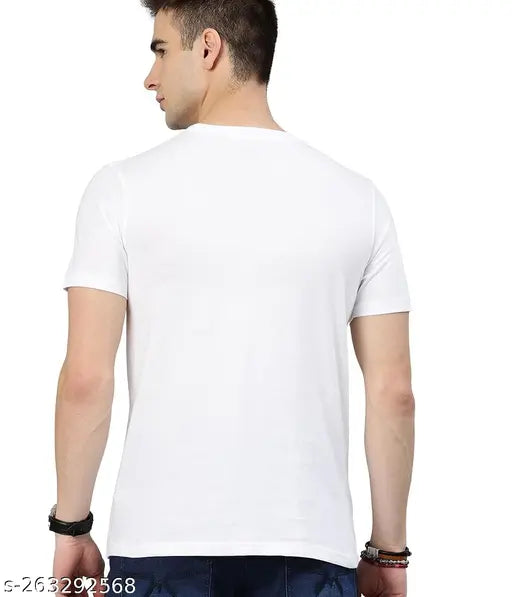 Crisp white printed graphic polyester T-shirt for trendy boys & girls, modern design, half sleeves, trendsetting casual wear