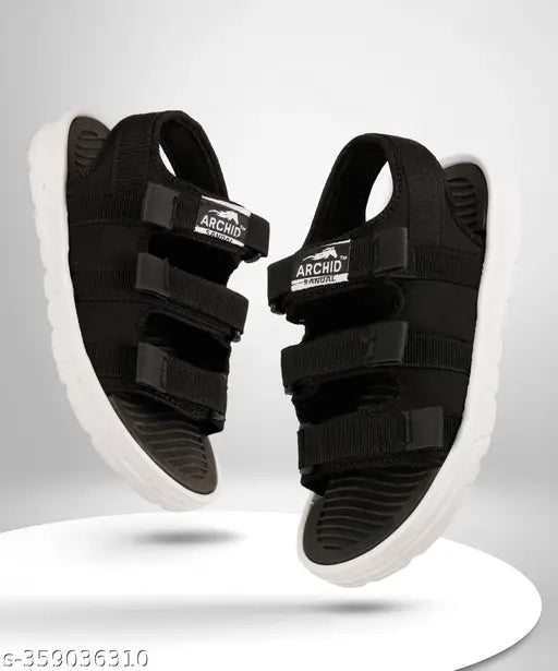 Black casual flip flops for boys with velcro straps