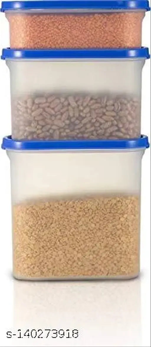 Set of 3 oval-shaped kitchen storage containers in shades of brown and tan, containing pasta and namkeen, with capacities of 500ml, 1500ml, and 2000ml