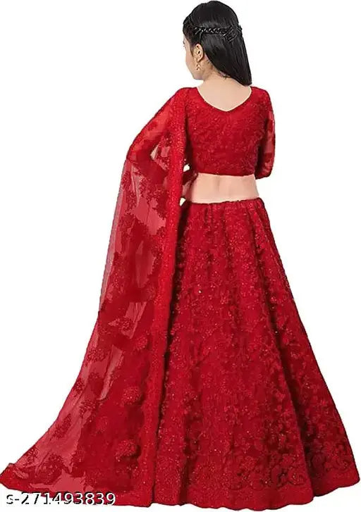 Deep creation girls net embroidered semi-stitched Lahenga Choli and Dupatta set | festival wedding wear | heavy net, satin inner