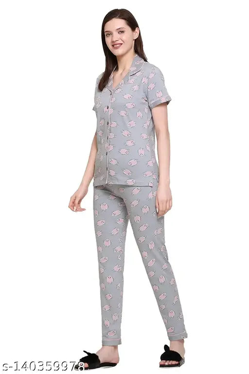 Cotton printed LUBOV women's night suit set/top & pyjamas, relaxed fit, comfy sleepwear for lazy weekends, India origin