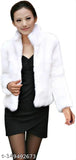 White crazy fur SCR wool winter coat, long sleeves, solid design, size S (bust 36in, length 27in)