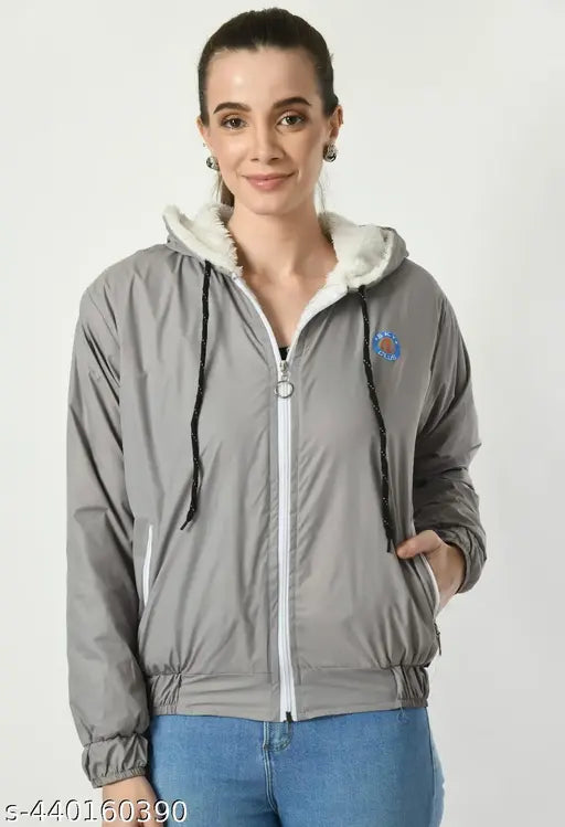 Women trendy warm zipper jacket - Grey